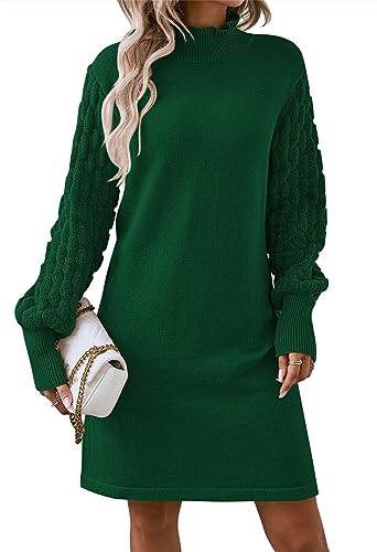 Women's Long Sleeve Sweater Mini Dress Casual Loose Mock Neck Empire Waist Cocktail Party Knit Short Dresses