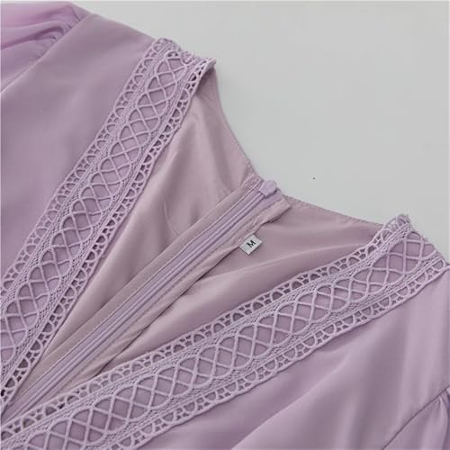 Women Lace V-Neck Ruffle Sleeve Slim Fit Long Dress Solid Color Long Sleeve Cocktail Dress