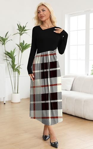Womens Maxi Dresses Casual Long Sleeve V Neck Empire Waist Dress Trendy Fall T Shirts Long Dress