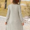 Girls Fall Knit Dress Crew Neck Puff Long Sleeve Casual Tunic Dresses with Pockets 6-12 Y