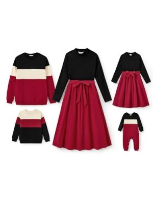 Family Matching Outfits for Fall Winter Long Sleeve Women Dresses and Sweatshirts Sets for Holiday Photoshoot
