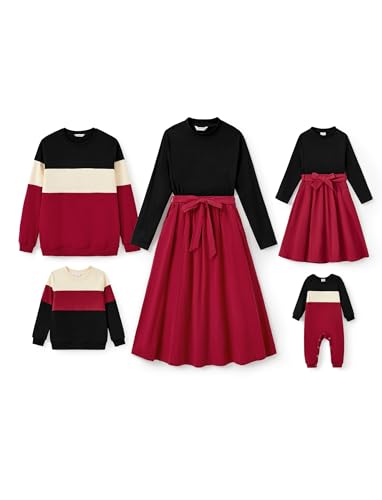 Family Matching Outfits for Fall Winter Long Sleeve Women Dresses and Sweatshirts Sets for Holiday Photoshoot
