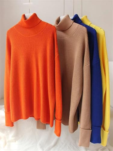 Womens Oversized Turtleneck Sweater Fall Winter Loose Fit Pullover Tops Blue Orange
