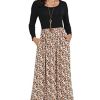 Women's Long Sleeves Maxi Dress Plain Empire Waist Casual Dress Loose Fall/Winter Dresses with Pockets