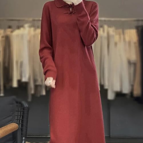 Women's Chinese Style Button Loose Knitted Wool Dress