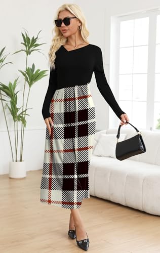 Womens Maxi Dresses Casual Long Sleeve V Neck Empire Waist Dress Trendy Fall T Shirts Long Dress