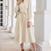 Women's Fall Winter Corduroy Maxi Dress Casual Long Sleeve Ruffle Mock Neck Flowy Vintage Dresses
