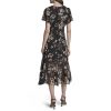 Women's Cap Sleeve Surplice Neck Side Tie Faux Wrap Midi Dress
