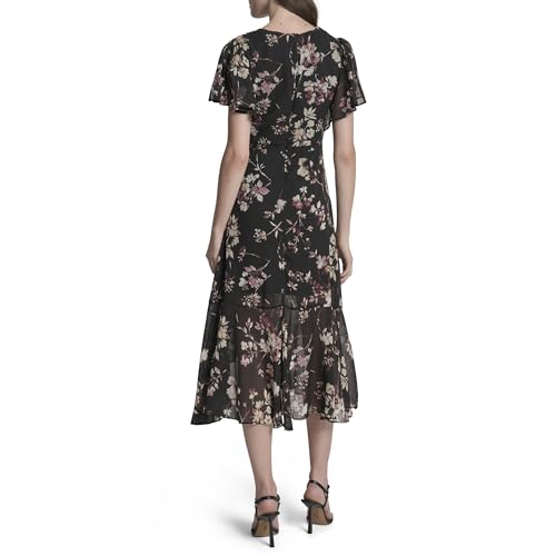 Women's Cap Sleeve Surplice Neck Side Tie Faux Wrap Midi Dress