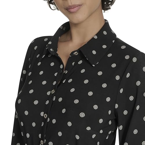 Women's Long Sleeves Collared Dot Jersey Shirtdress