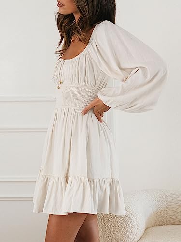 Women's Long Sleeve Mini Cottagecore Dresses 2025 Fall Outfits Square Neck Casual Flowy Short Dress Fashion