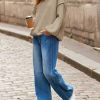 Womens Oversized V Neck Sweaters Chunky Knit Lantern Long Sleeve Fall Winter Slouchy Tunic Sweater Tops