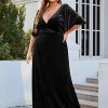 Women's Retro V-Neck Ruffles Sleeves A-line Velvet Maxi Winter Plus Size Formal Dress 00861-DA
