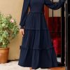 Fall Dresses for Women 2025 Long Sleeve Smocked Square Neck Swiss Dot Tiered Flowy Wedding Guest Maxi Dress