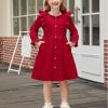 Toddler Fall Winter Sweater Dress Ruffle Long Sleeve Ribbed Knit Button Down Casual Dresses with Pockets
