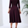Women's Caual Midi Dress 3/4 Sleeve Crewneck A-line Swing Dress for Women with Belt for Wedding Guest & Cocktail Party