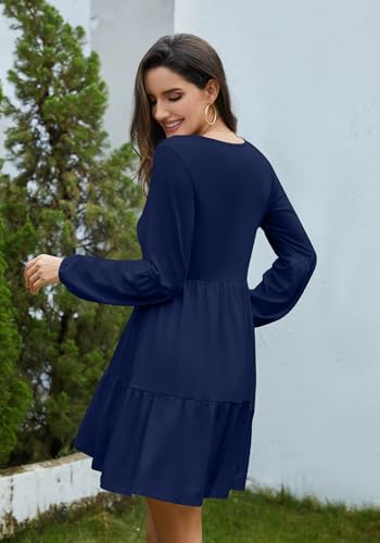 Dresses for Women Casual Long Sleeve V Neck Flowy Swing Tunic Dress Fall Outfits 2025