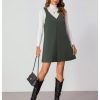 Women V Neck Corduroy Overall Dress 2025 Fall Mini Pinafore Jumper Dress