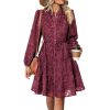 Womens Long Sleeve Fall Dresses 2024 Button Up Empire Waist with Belt A-Line Mini Dress Casual Fall Winter Dress