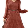 Womens V Neck Long Sleeve Fall Dresses Baby Doll Casual Sweater Dress Fashion Clothes