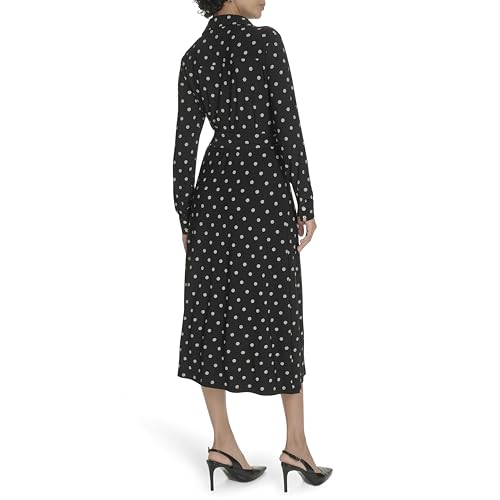 Women's Long Sleeves Collared Dot Jersey Shirtdress