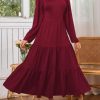 Womens Casual Fall Dress Puff Long Sleeve Square Neck A Line Flowy Long Dresses