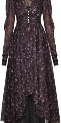 Women’s Holiday Party Dress Crewneck Long Sleeve Floral Lace Asymmetrical Solid