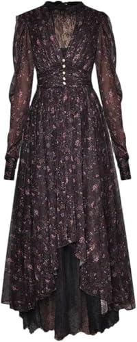 Women’s Holiday Party Dress Crewneck Long Sleeve Floral Lace Asymmetrical Solid