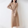 Women's Wool Knit Dress Warm V Neck Long Sleeve Casual Sweater Dress for Fall Winter