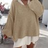 Womens Oversized V Neck Sweaters Chunky Knit Lantern Long Sleeve Fall Winter Slouchy Tunic Sweater Tops
