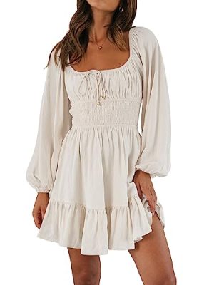 Women's Long Sleeve Mini Cottagecore Dresses 2025 Fall Outfits Square Neck Casual Flowy Short Dress Fashion