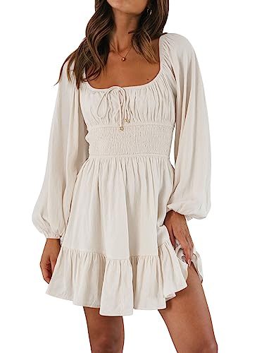 Women's Long Sleeve Mini Cottagecore Dresses 2025 Fall Outfits Square Neck Casual Flowy Short Dress Fashion