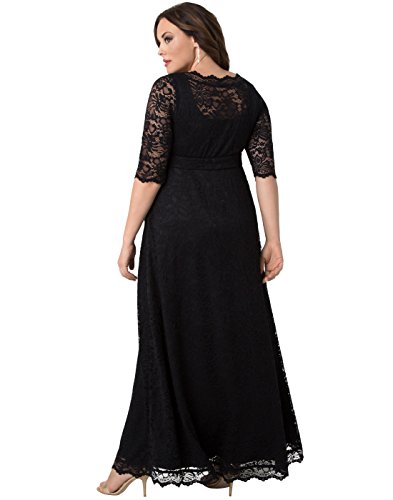 Women’s Plus Size Leona Lace Gown, Maxi Dress Formal Evening Ball Gown with Side Pockets for Wedding Guest