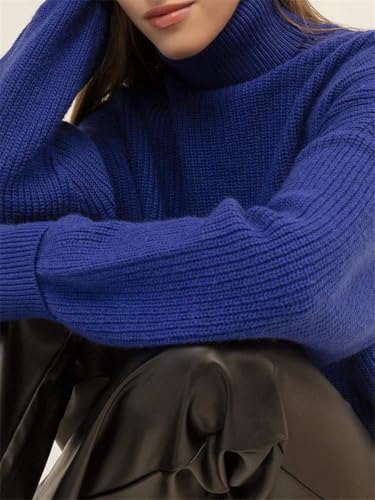 Womens Oversized Turtleneck Sweater Fall Winter Loose Fit Pullover Tops Blue Orange