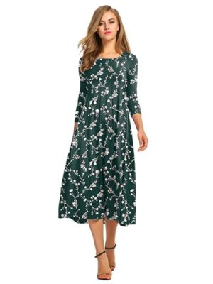 Women's 3/4 Sleeve A-line and Flare Midi Long Dress