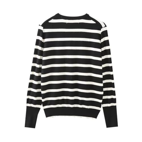 Women's Fall and Winter Single-Breasted V-Neck Striped Color Clashing Knitwear