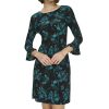 Women's 3/4 Sleeve Pleated Cuffs Shift Dress