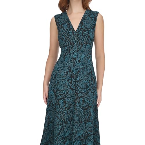 Women's Sleeveless V Neck Fit and Flare Midi Dress