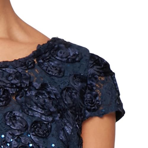Petite Cocktail Dress in Rosette Lace with Cap Sleeves