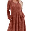Womens V Neck Long Sleeve Fall Dresses Baby Doll Casual Sweater Dress Fashion Clothes