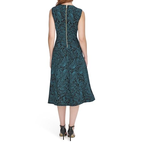 Women's Sleeveless V Neck Fit and Flare Midi Dress