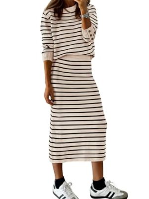2 Piece Skirts Sets For Women Fall Fashion 2025 Striped Sweater Dress Knit Lounge Travel Outfits Winter Clothing