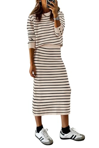 2 Piece Skirts Sets For Women Fall Fashion 2025 Striped Sweater Dress Knit Lounge Travel Outfits Winter Clothing