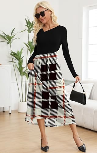 Womens Maxi Dresses Casual Long Sleeve V Neck Empire Waist Dress Trendy Fall T Shirts Long Dress