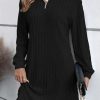 Women's Casual Long Sleeve Fall Dresses V Neck Ribbed Knit Lightweight Sweater Dress with Zippers