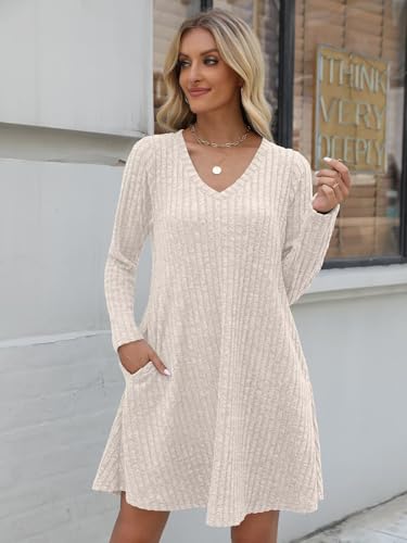 Plus Size Sweater Dress for Women Tshirt Fall Dresses Winter V Neck Long Sleeve Pockets Casual Party Loose Fit
