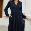 Women Fall Tunic Dress 2025 V Neck Casual Tiered Long Sleeve with Pockets A-Line Swing Mini Babydoll Dress