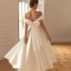 Women's Tea Length Wedding Dress for Bride Simple A Line Midi Courthouse Wedding Dresses