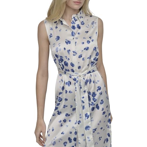 Women's Sleeveless Collared Button Front Midi Shirtdress