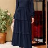 Fall Dresses for Women 2025 Long Sleeve Smocked Square Neck Swiss Dot Tiered Flowy Wedding Guest Maxi Dress
